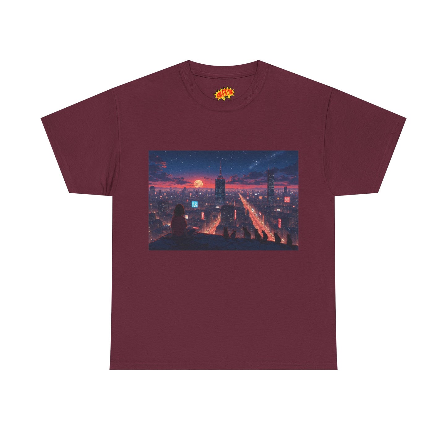 Anime Style City Sunset Scene w/Girl & Cats T-Shirt *Multiple Colors*