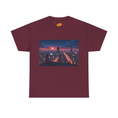 Anime Style City Sunset Scene w/Girl & Cats T-Shirt