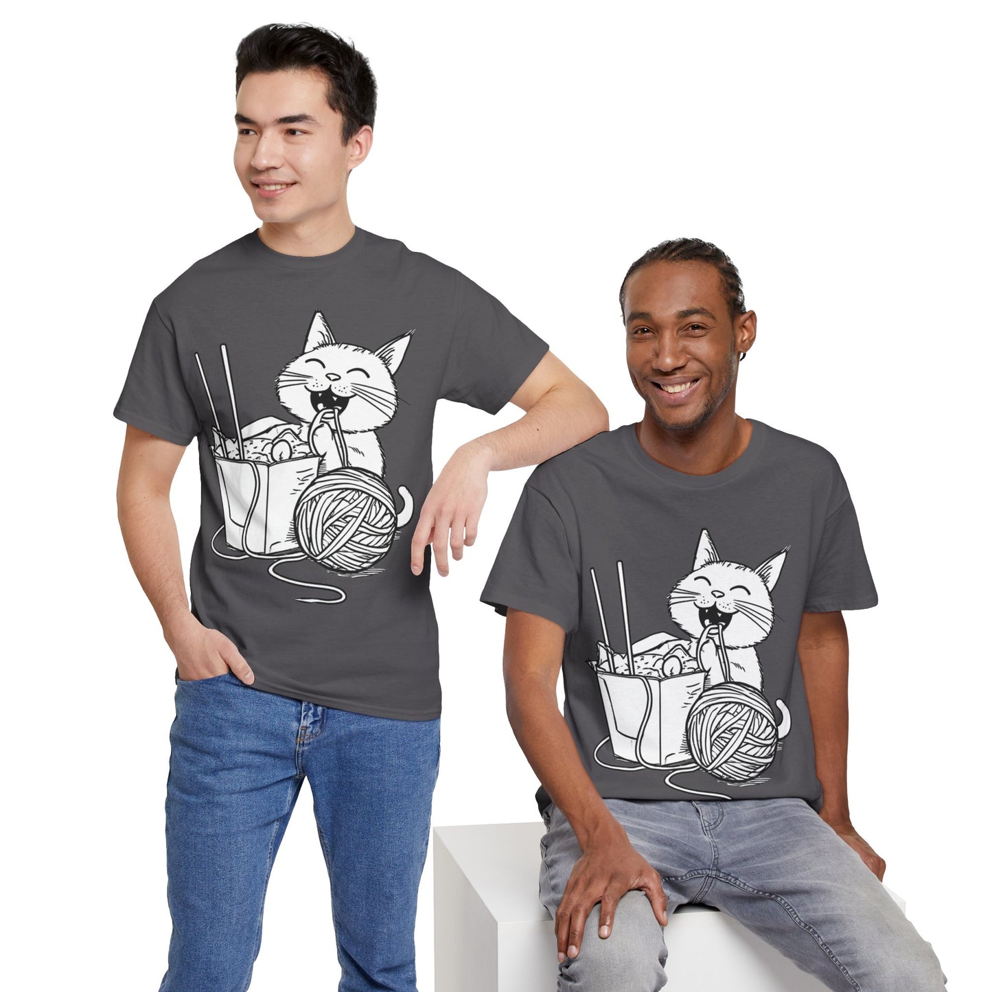 Happy Cat w/Noodles + Yarn Art Tee Shirt *Multiple Colors*