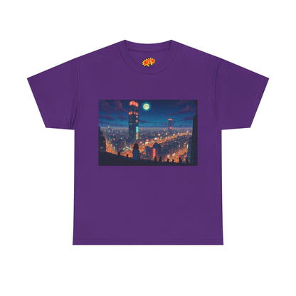 Neon Anime Style City Scene w/Girl & Cats T-Shirt