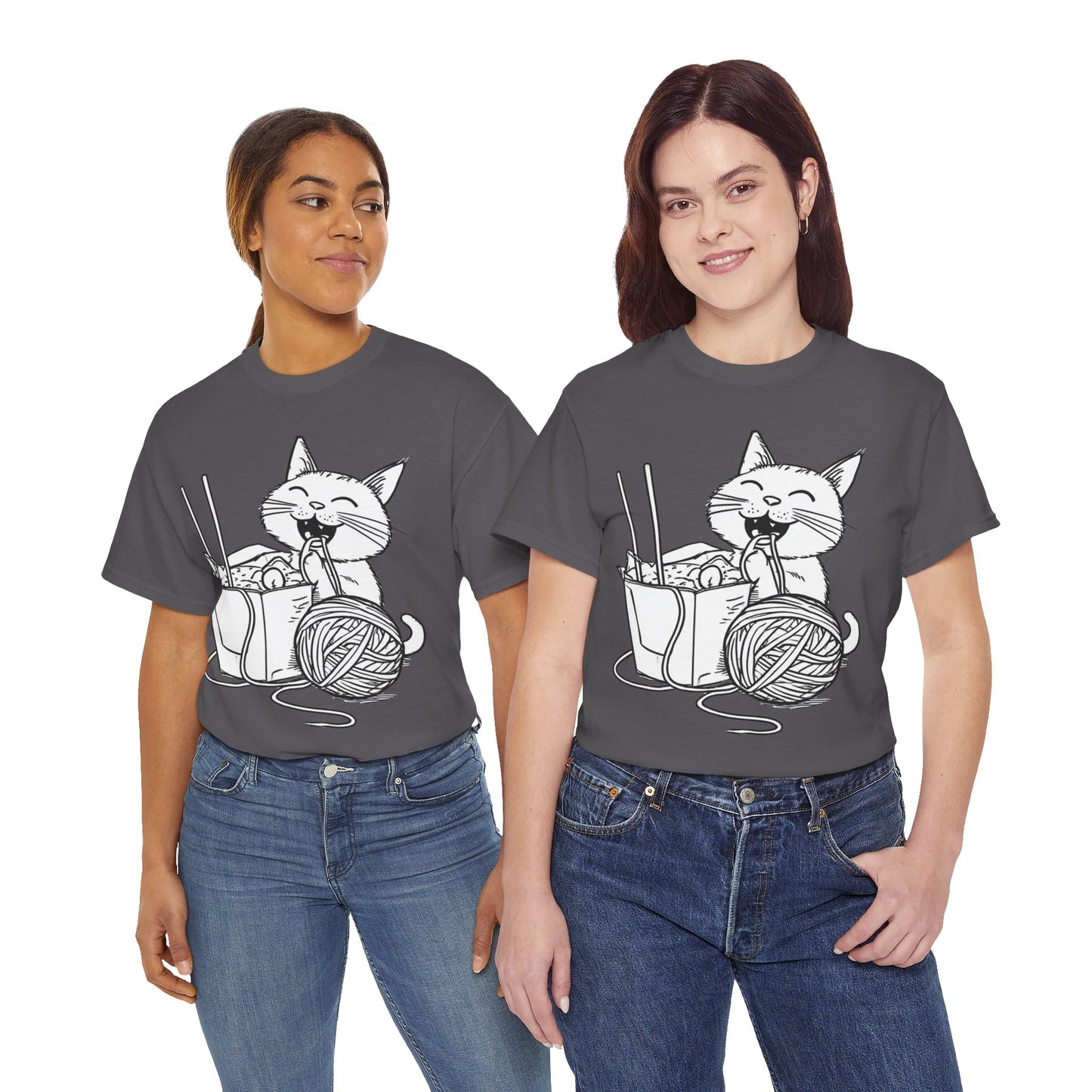 Happy Cat w/Noodles + Yarn Art Tee Shirt *Multiple Colors*