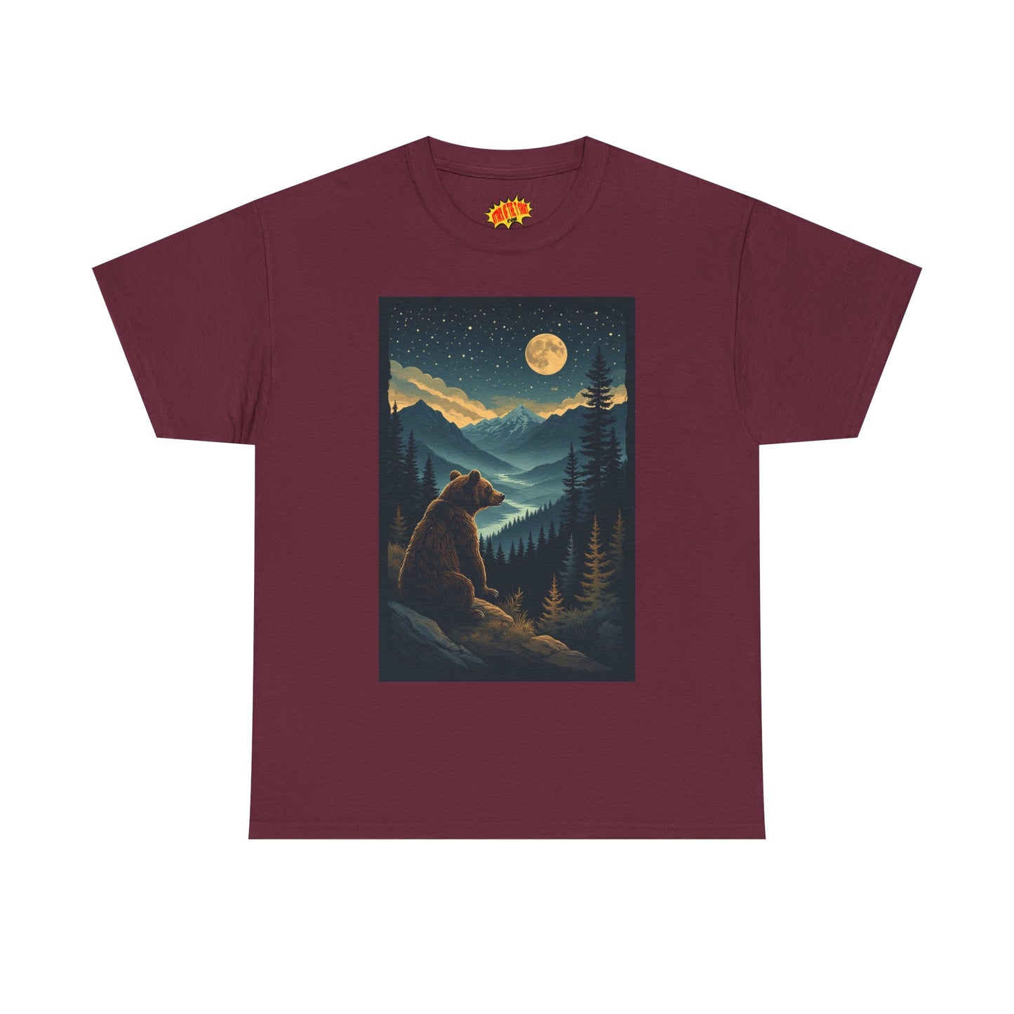 Sitting Grizzly Bear Full Moon Scene T-Shirt *Multiple Colors*