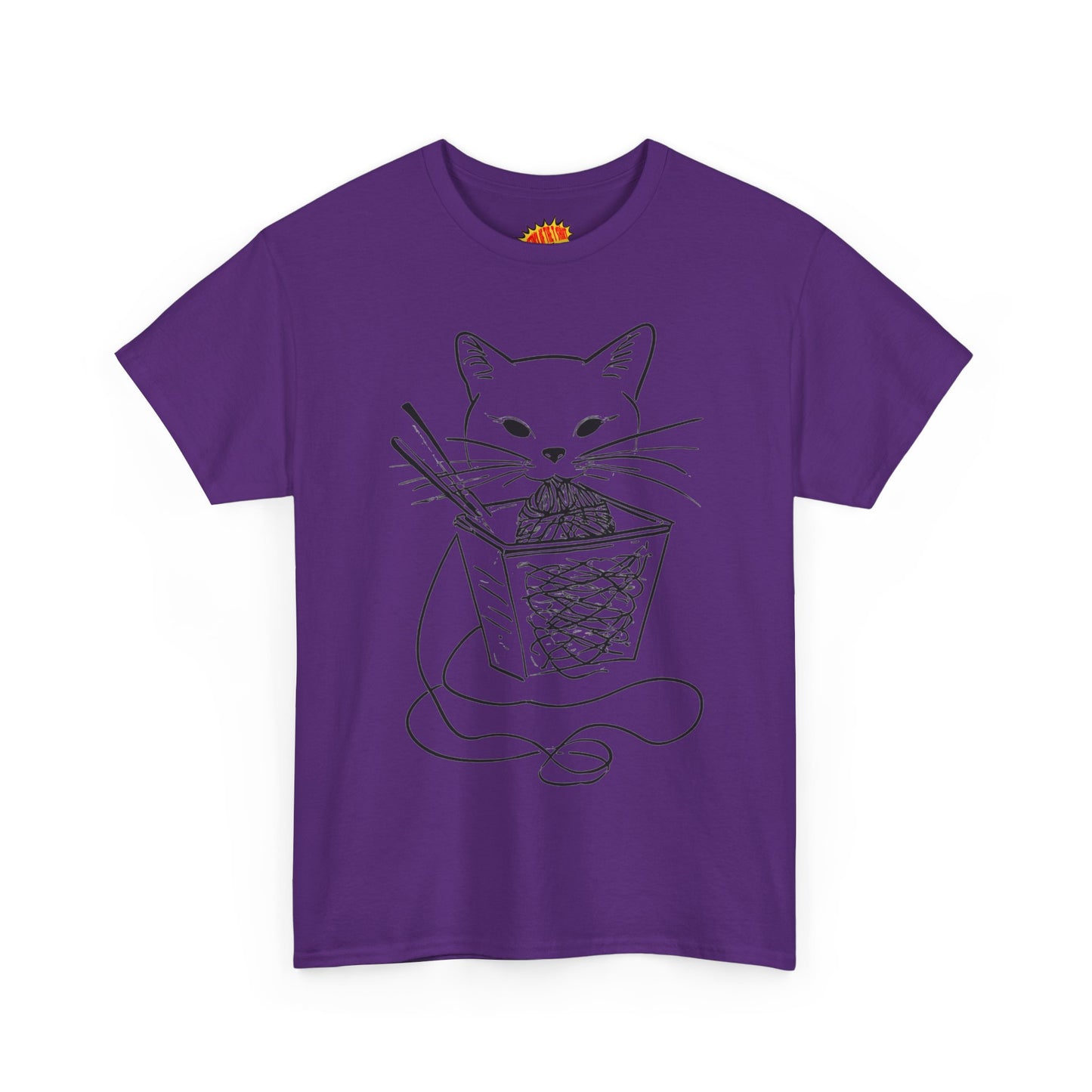 Cat w/Noodles Line Art Drawing Tee Shirt *Multiple Colors*