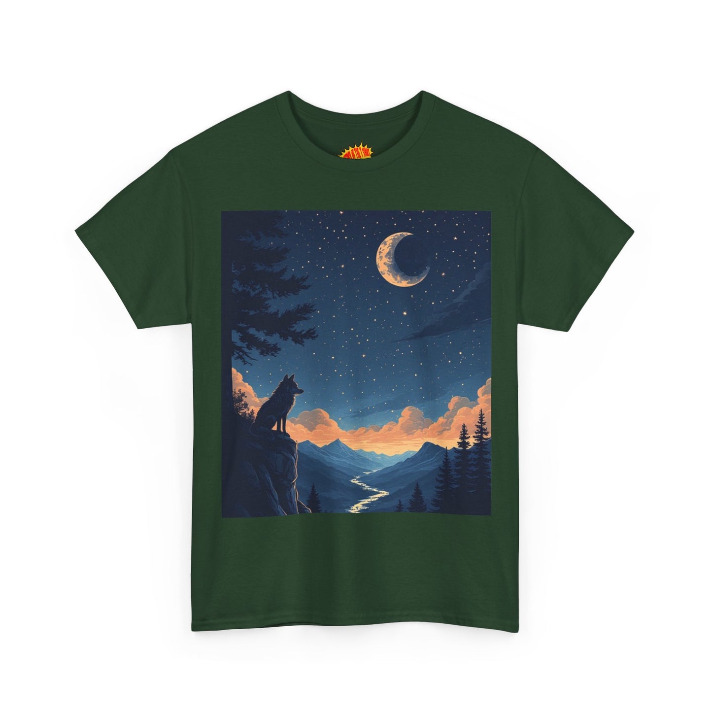 Wolf Silhouette with Sliver Moon Scene T-Shirt *Multiple Colors*