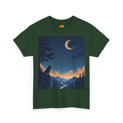 Wolf Silhouette with Sliver Moon Scene T-Shirt