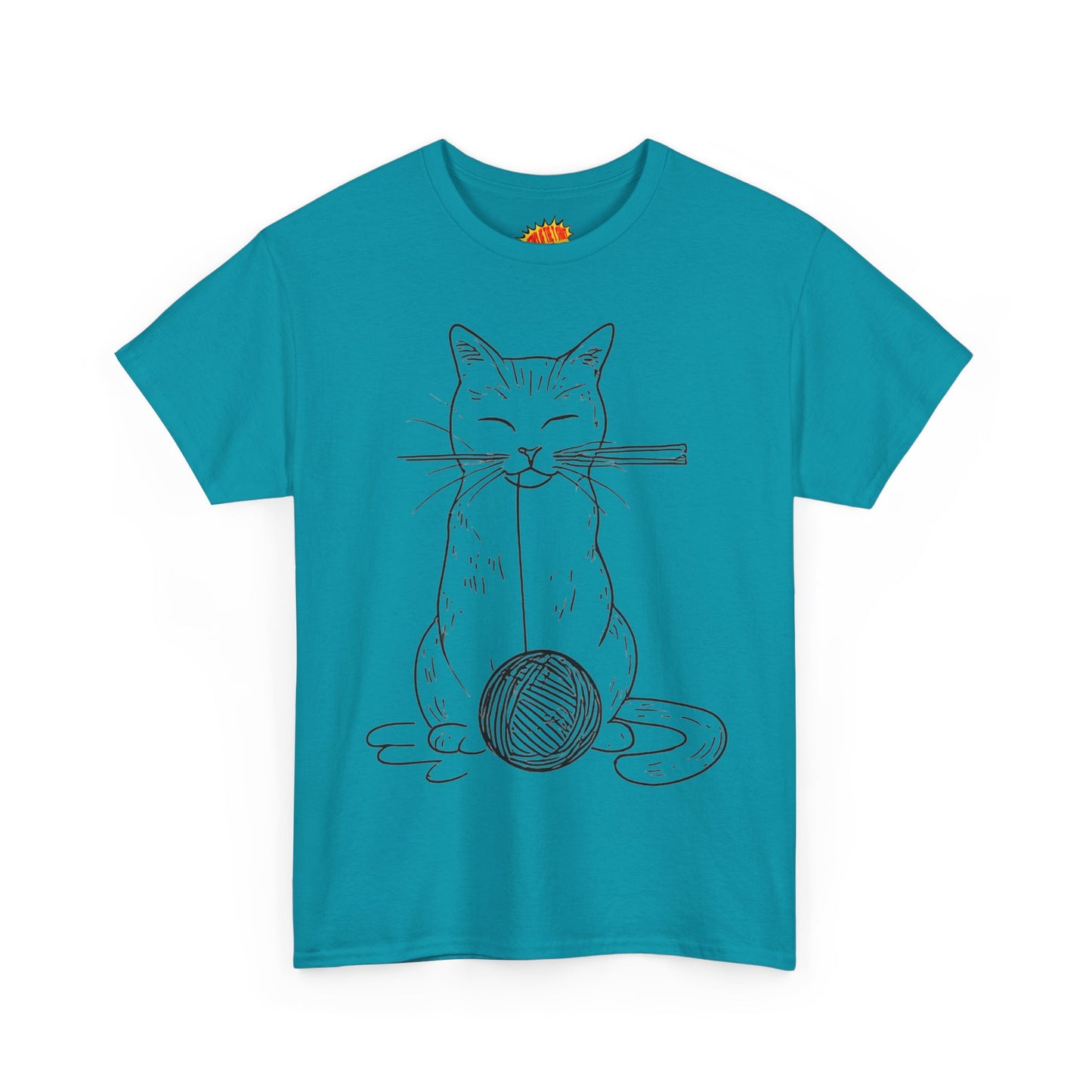 Cat w/Yarn Ball Line Art Drawing Tee Shirt *Multiple Colors*