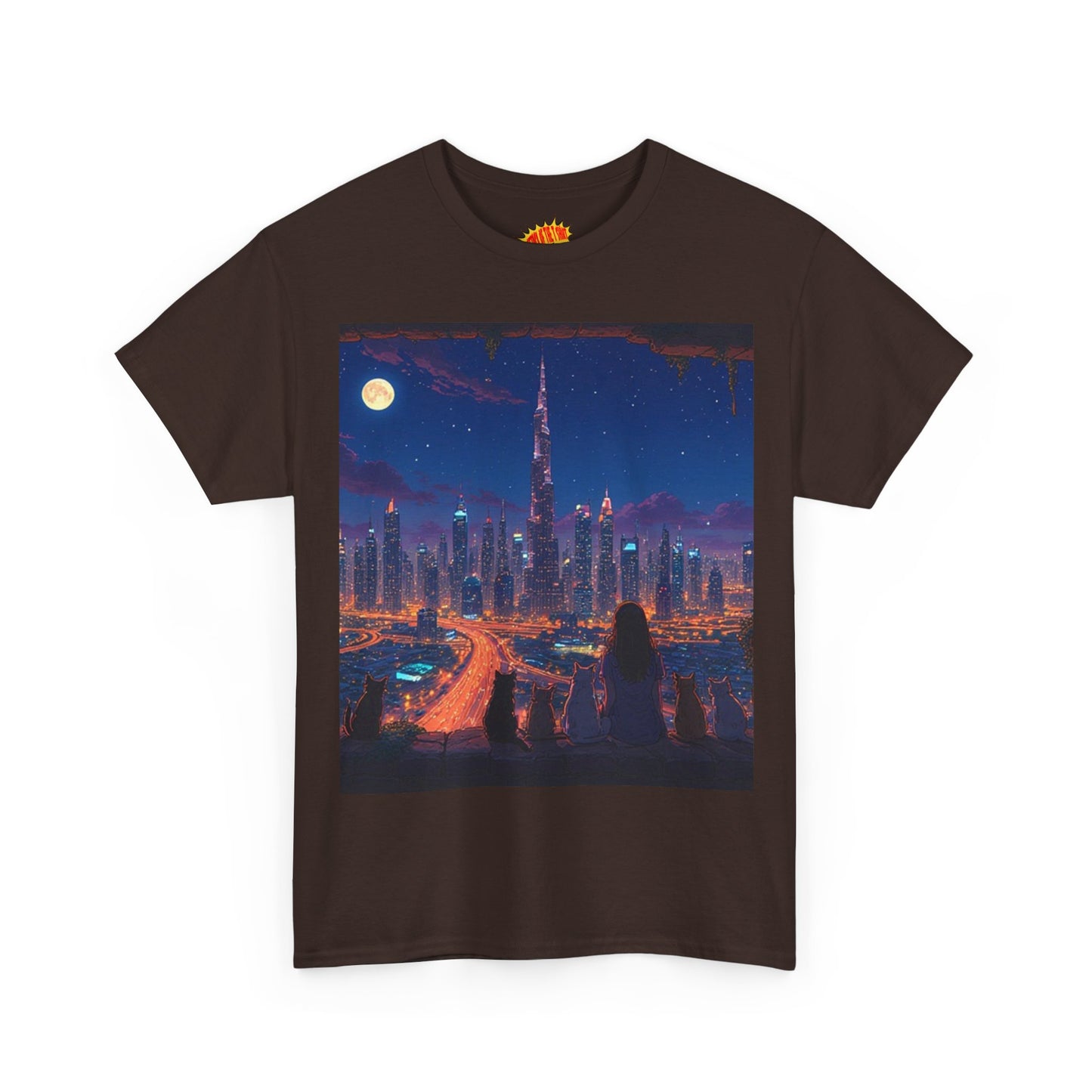 Cityscape Anime Night Scene w/Girl & Cats T-Shirt *Multiple Colors*