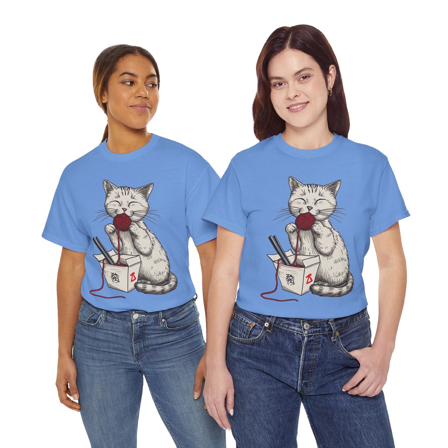 Cat w/Takeout Yarn Noodles Art Tee Shirt *Multiple Colors*