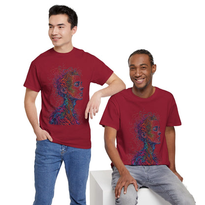 Multicolor Line Drawing Human Graphic Art Tee Shirt