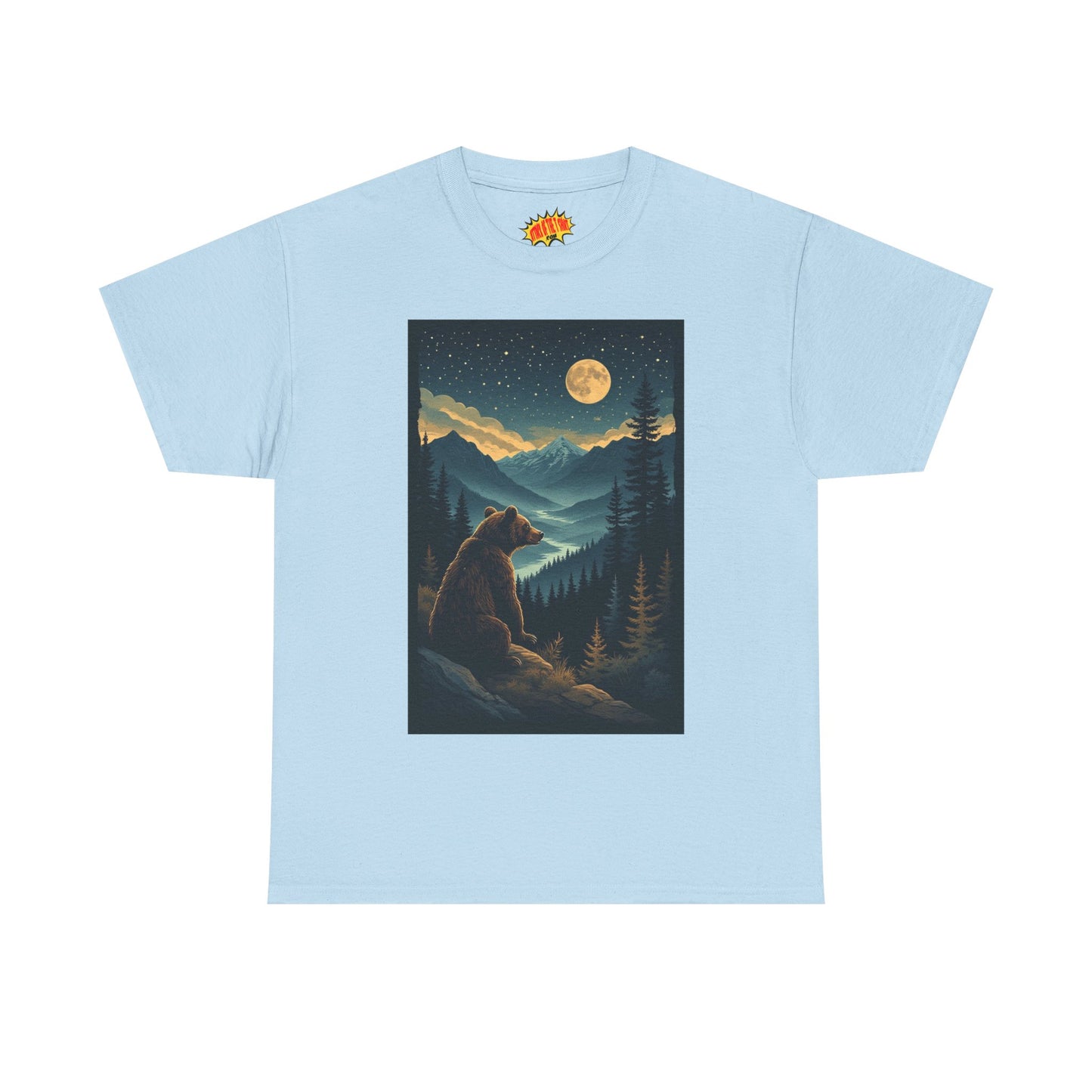 Sitting Grizzly Bear Full Moon Scene T-Shirt *Multiple Colors*
