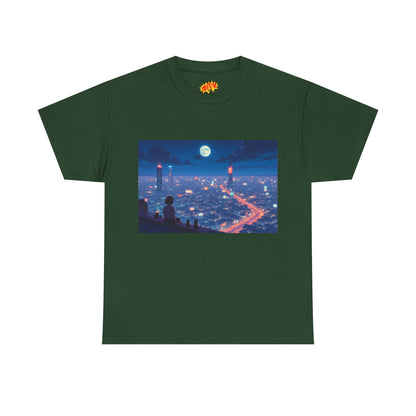 Anime Neon City Full Moon Scene w/Girl & Cats T-Shirt