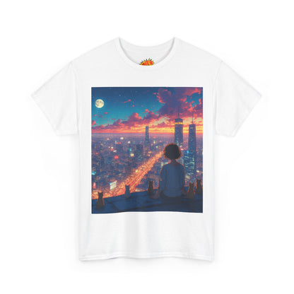 Neon City Anime Nighttime Scene w/Cats T-Shirt