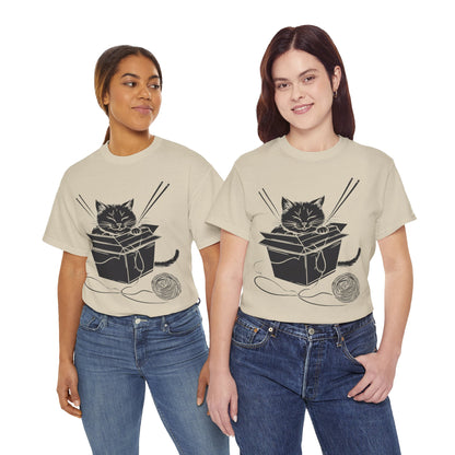 Black Cat w/Box + Yarn Ball Art Drawing Tee Shirt