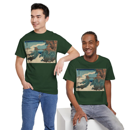 The Hanging-cloud Bridge by Katushika Hokusai - Heavy Cotton Tee *Dark Colors*