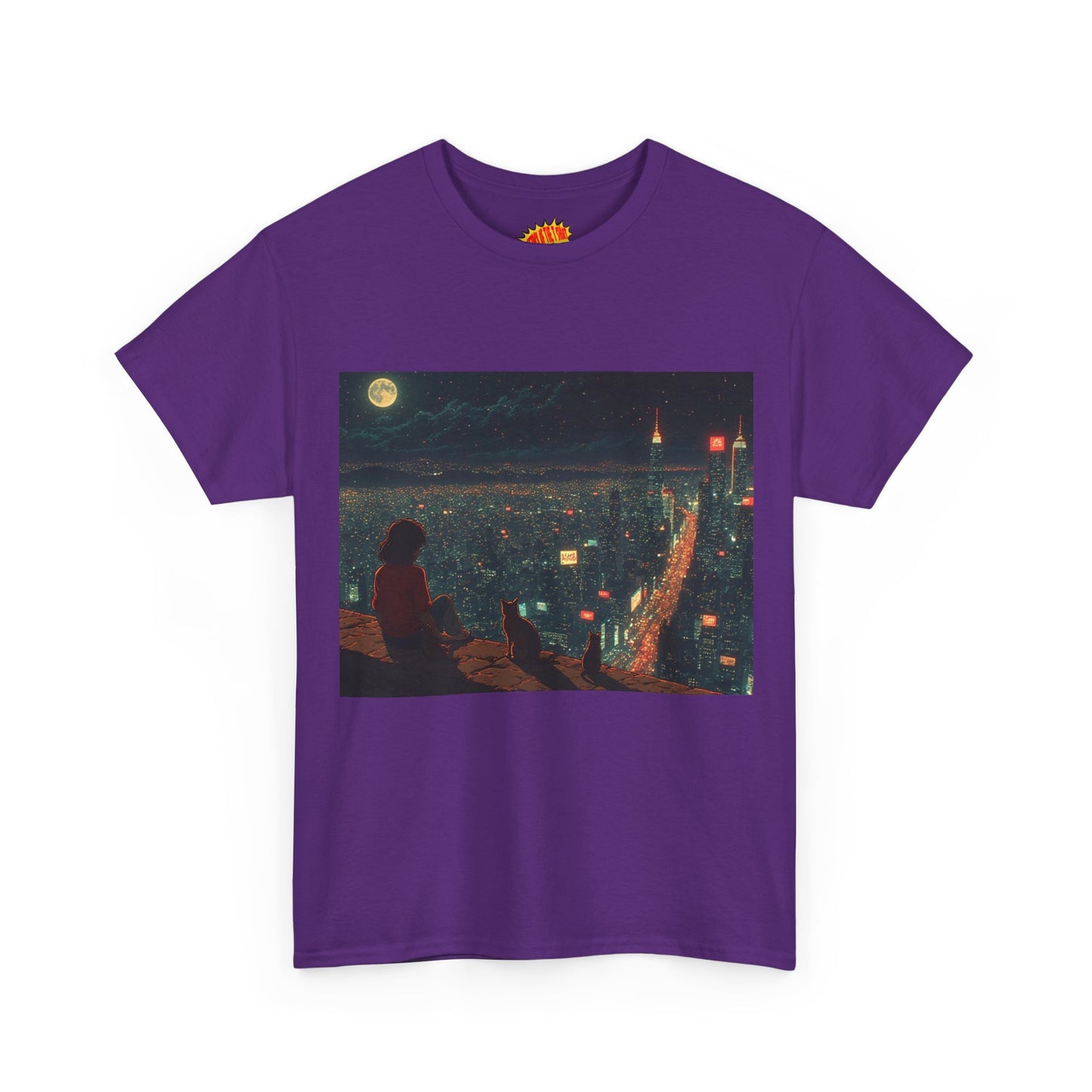 Anime Nighttime Cityscape w/Cats T-Shirt *Multiple Colors*