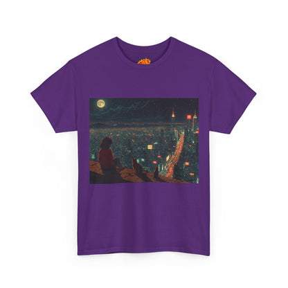 Anime Nighttime Cityscape w/Cats T-Shirt