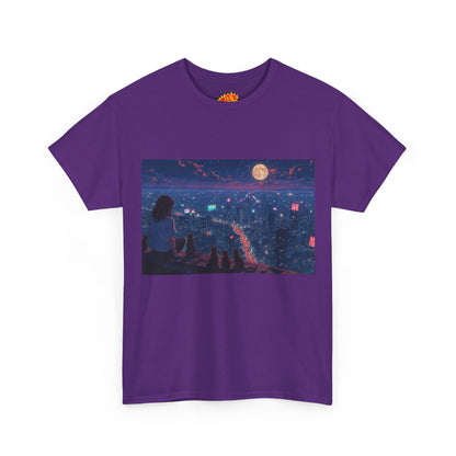 Anime Nighttime Cityscape w/Girl & Cats T-Shirt