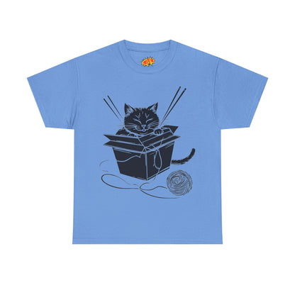 Black Cat w/Box + Yarn Ball Art Drawing Tee Shirt
