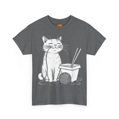 Happy Cat w/Noodles + Yarn Ball Art Drawing Tee Shirt