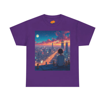Neon City Anime Nighttime Scene w/Cats T-Shirt