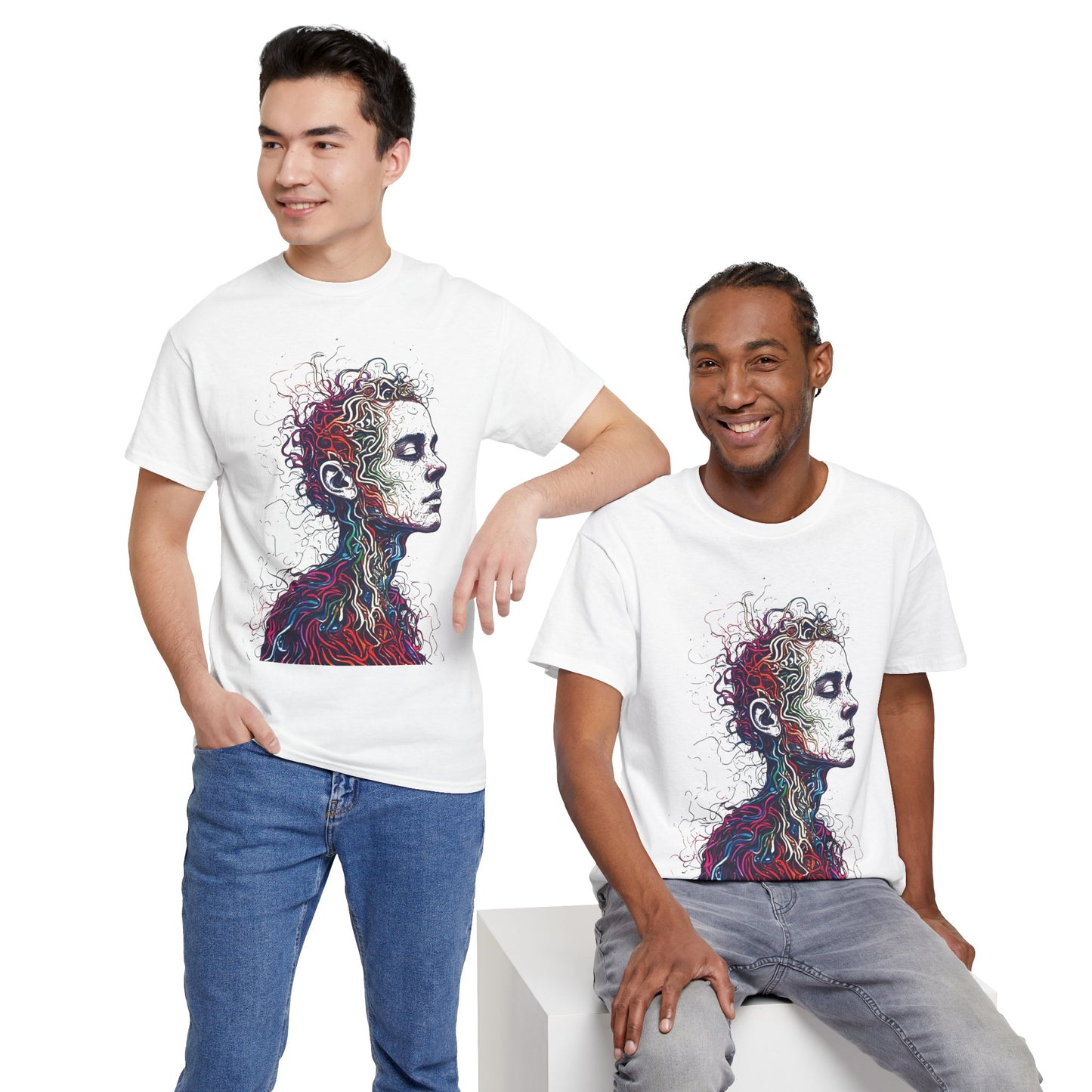 Multicolor Line Drawing Human Graphic Art Tee Shirt *Multiple Colors*