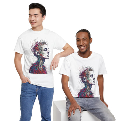 Multicolor Line Drawing Human Graphic Art Tee Shirt