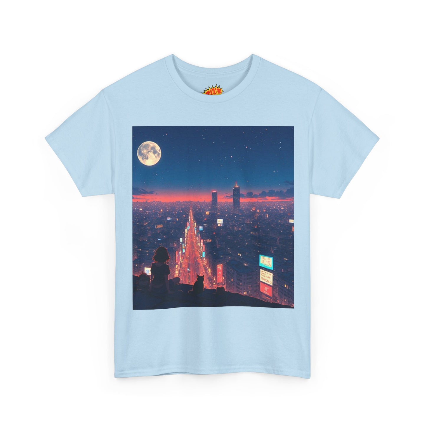 Anime Neon City Night Scene w/Girl & Cats T-Shirt *Multiple Colors*