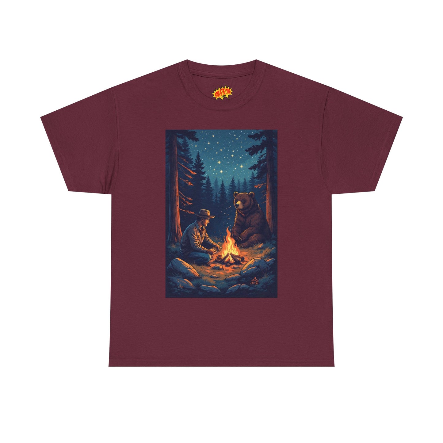 Cowboy w/ Brown Bear Campfire Scene T-Shirt *Multiple Colors*