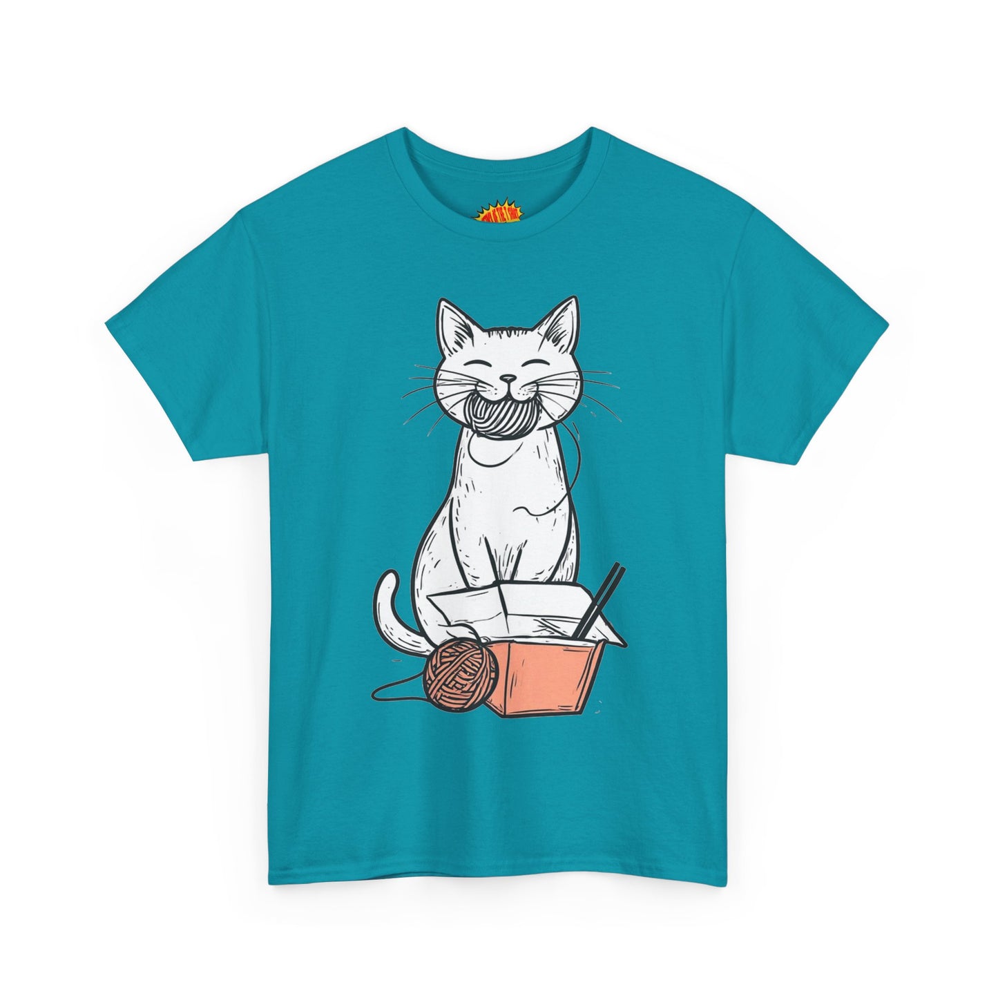 Cat w/Yarn Ball Takeout Art Tee Shirt *Multiple Colors*