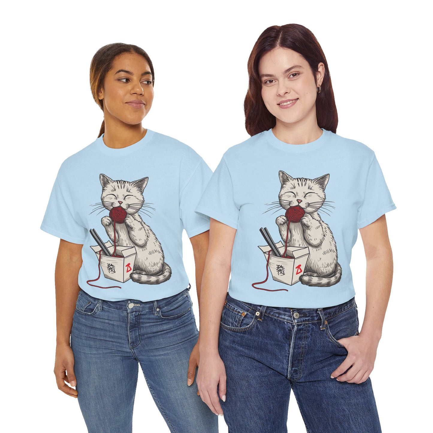 Cat w/Takeout Yarn Noodles Art Tee Shirt *Multiple Colors*