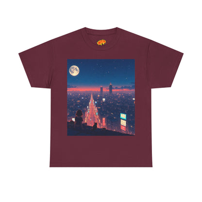 Anime Neon City Night Scene w/Girl & Cats T-Shirt