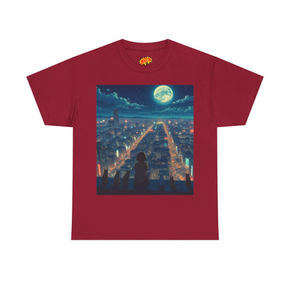 Anime City Full Moon Scene w/Girl & Cats T-Shirt