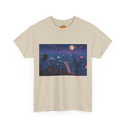 Anime Nighttime Cityscape w/Girl & Cats T-Shirt