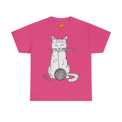 White Cat w/Yarn Ball Art Drawing Tee Shirt