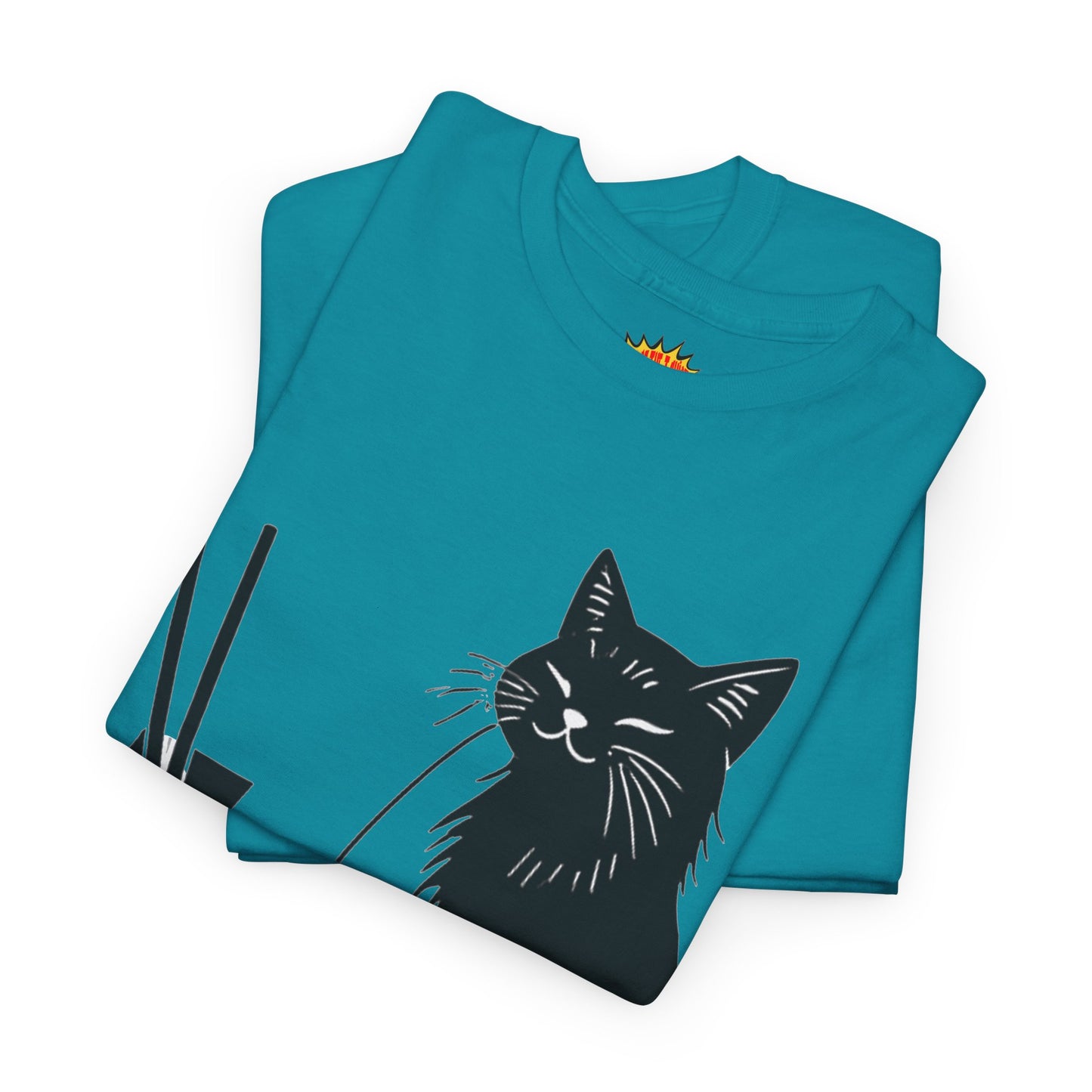 Black Cat w/Takeout Yarn Art Tee Shirt *Multiple Colors*