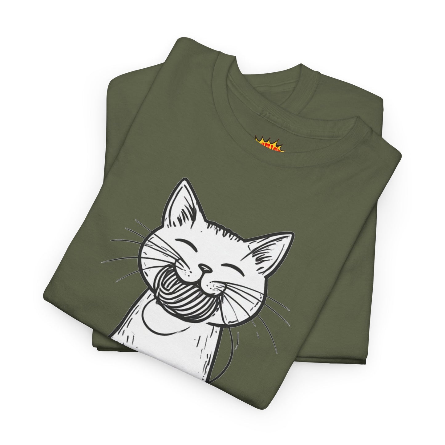 Cat w/Yarn Ball Takeout Art Tee Shirt *Multiple Colors*