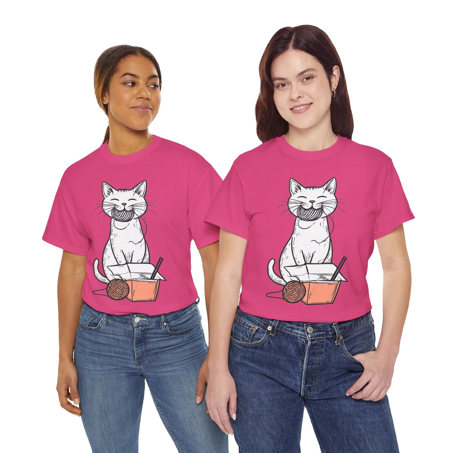 Cat w/Yarn Ball Takeout Art Tee Shirt *Multiple Colors*
