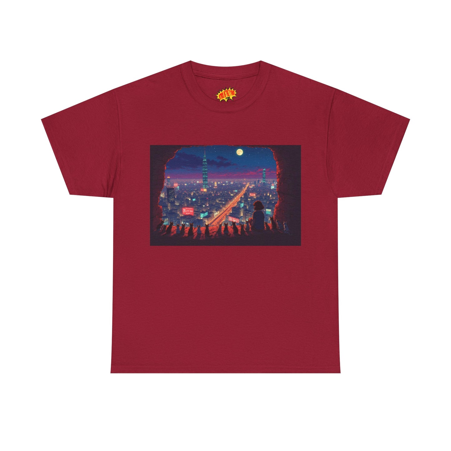 Anime Neon Cityscape Scene w/Cats T-Shirt *Multiple Colors*