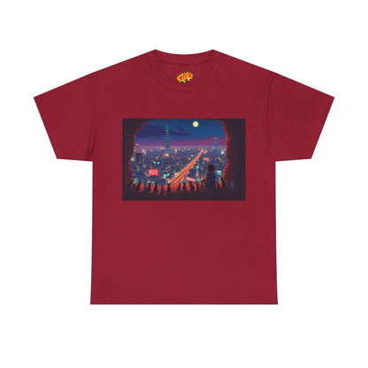 Anime Neon Cityscape Scene w/Cats T-Shirt