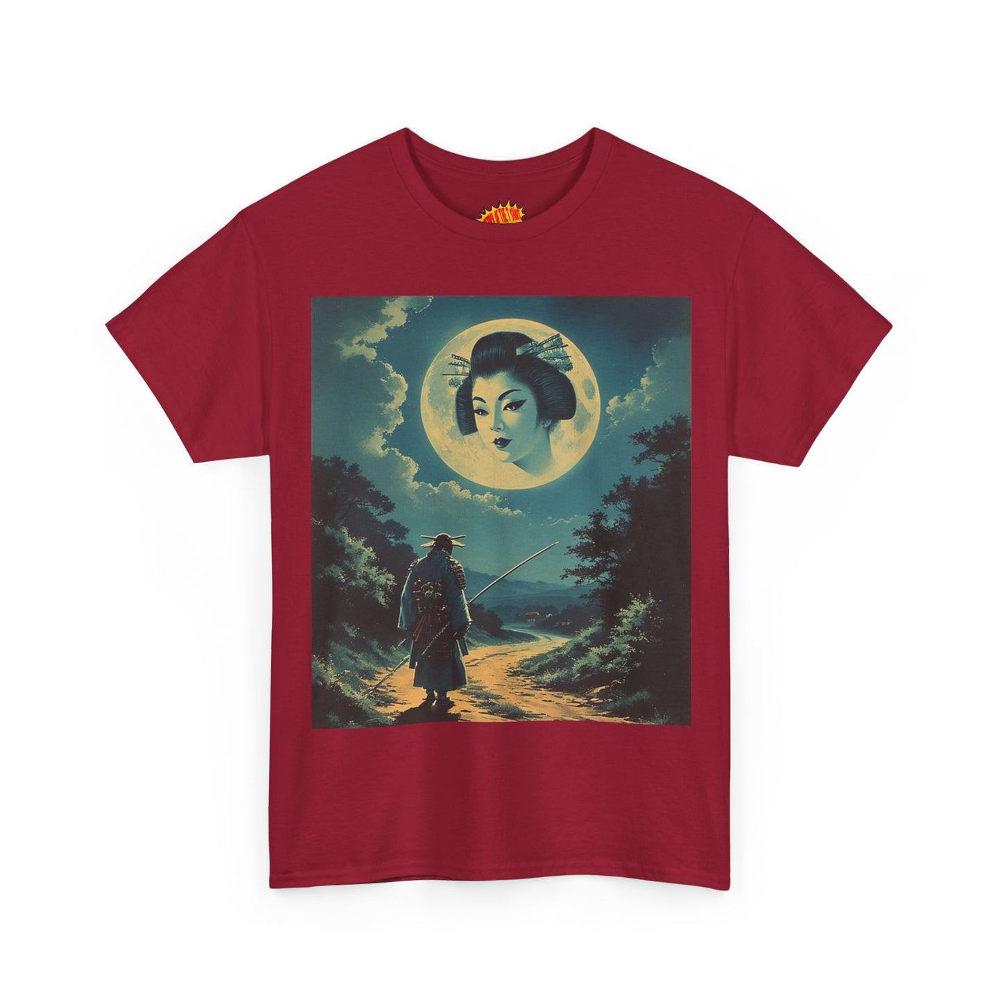 Travelling Samurai w/Full Moon Geisha Woman T-Shirt *Multiple Colors*