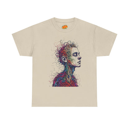 Multicolor Line Drawing Human Graphic Art Tee Shirt
