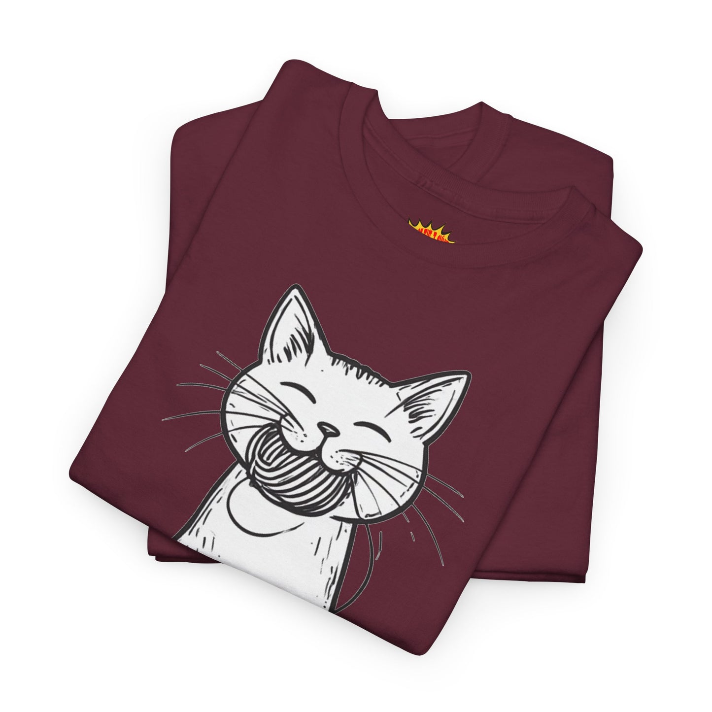 Cat w/Yarn Ball Takeout Art Tee Shirt *Multiple Colors*