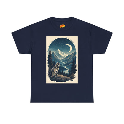 Wolf with Crescent Moon Scene T-Shirt
