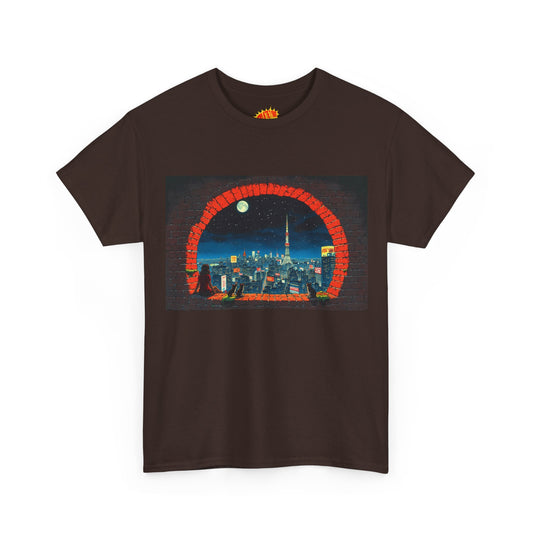Vintage Anime Brick Cityscape w/Girl & Cats T-Shirt *Multiple Colors*