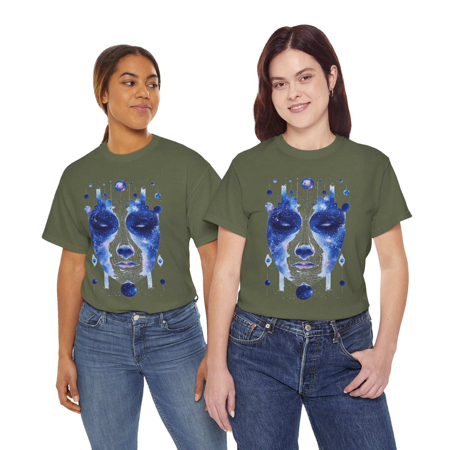 Cosmic Face Galaxy Graphic Space Art Tee Shirt *Multiple Colors*