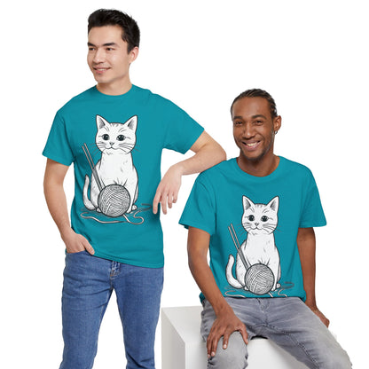 White Cat w/Yarn Ball Art Tee Shirt