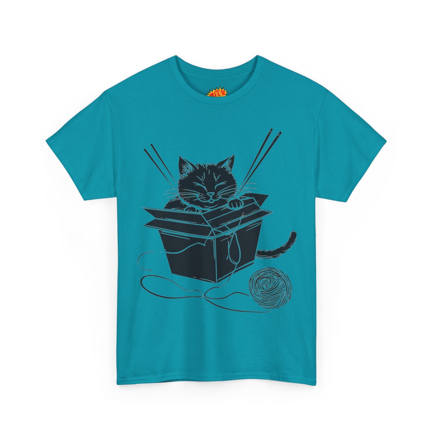 Black Cat w/Box + Yarn Ball Art Drawing Tee Shirt *Multiple Colors*