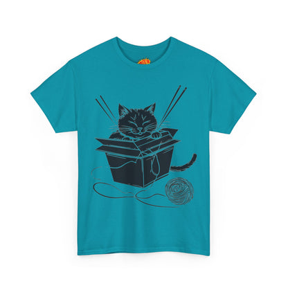 Black Cat w/Box + Yarn Ball Art Drawing Tee Shirt