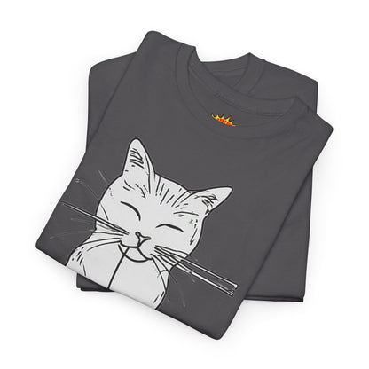 White Cat w/Yarn Ball Art Drawing Tee Shirt
