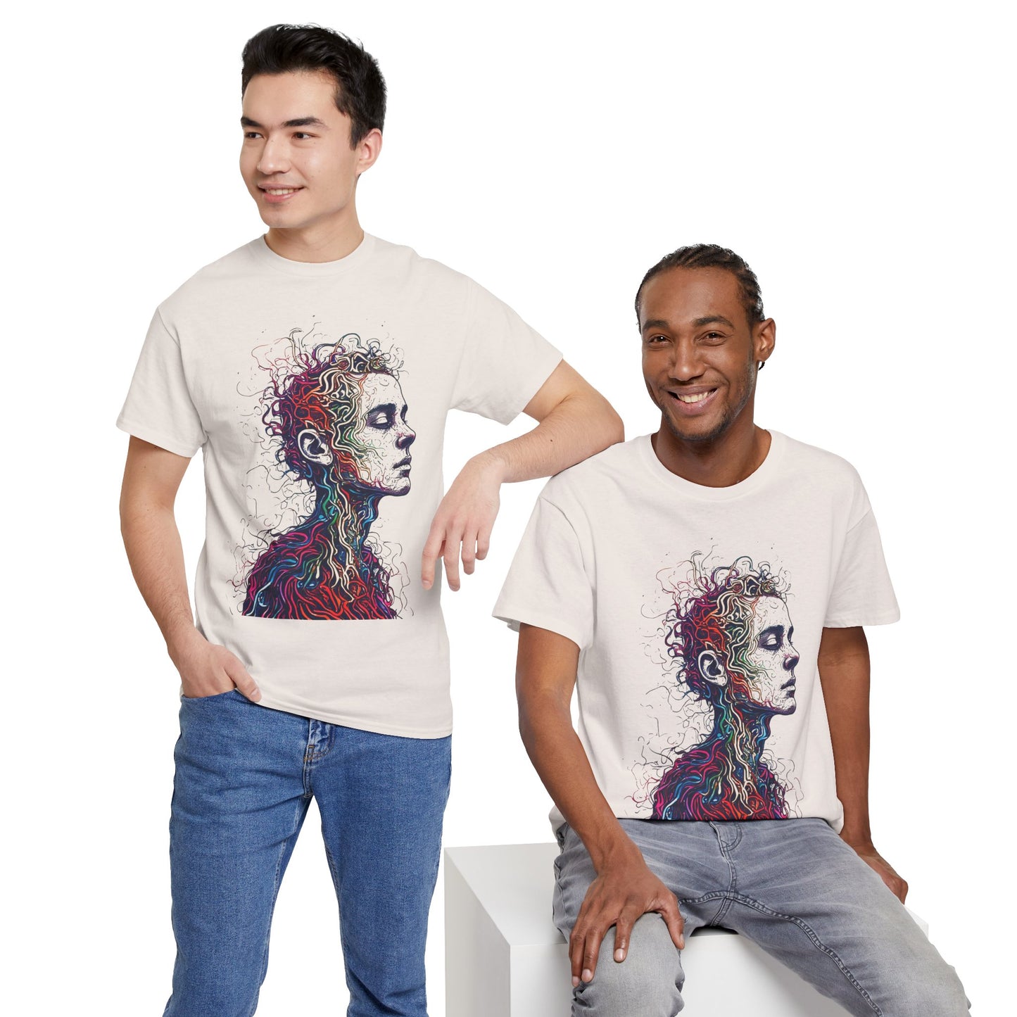 Multicolor Line Drawing Human Graphic Art Tee Shirt *Multiple Colors*